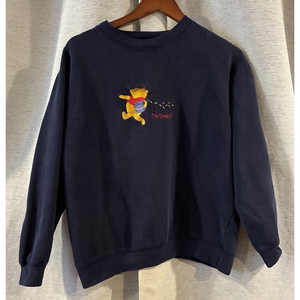 Vintage 90s Disney Womens Large Faded Winnie the Pooh Oh Brother Sweatshirt Blue